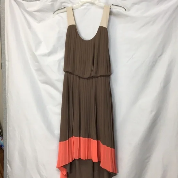 Jessica Simpson Deep Taupe Strappy Dress High-Low Pink Border NEW Sz 8 - Picture 1 of 8